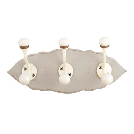 Grey Cream Double Loop Ceramic Iron Wooden Hooks